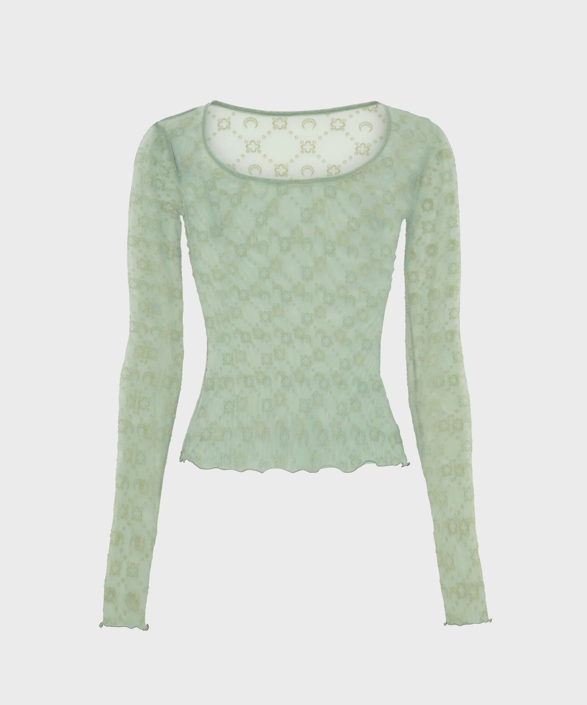 마린 세르(MARINE SERRE) (W) 무노그램 메쉬 플록 롱슬리브 라운드넥 탑 그린 그레이 MOONOGRAM MESH FLOCK LS ROUNDNECK TOP GR40 GREEN GREY