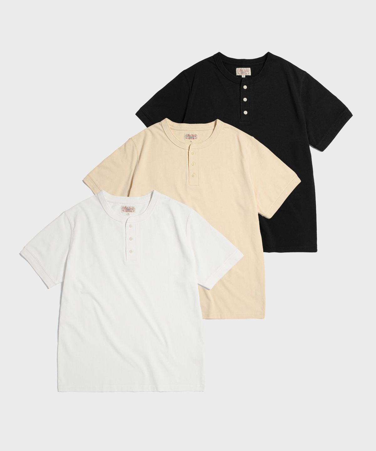 레드토네이도(RED TORNADO) Vintage Cotton Short Sleeve Henley Tee Black