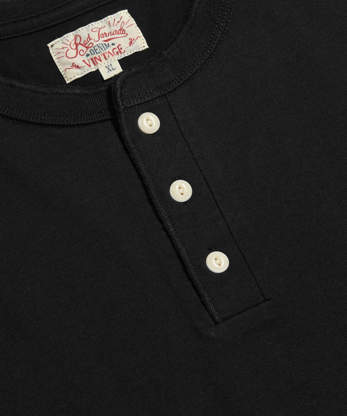 레드토네이도(RED TORNADO) Vintage Cotton Short Sleeve Henley Tee Black