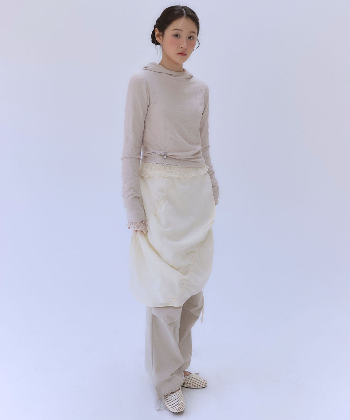 아우로(OURO) BANDING BALLOON MIDI SKIRT [ BUTTER ]