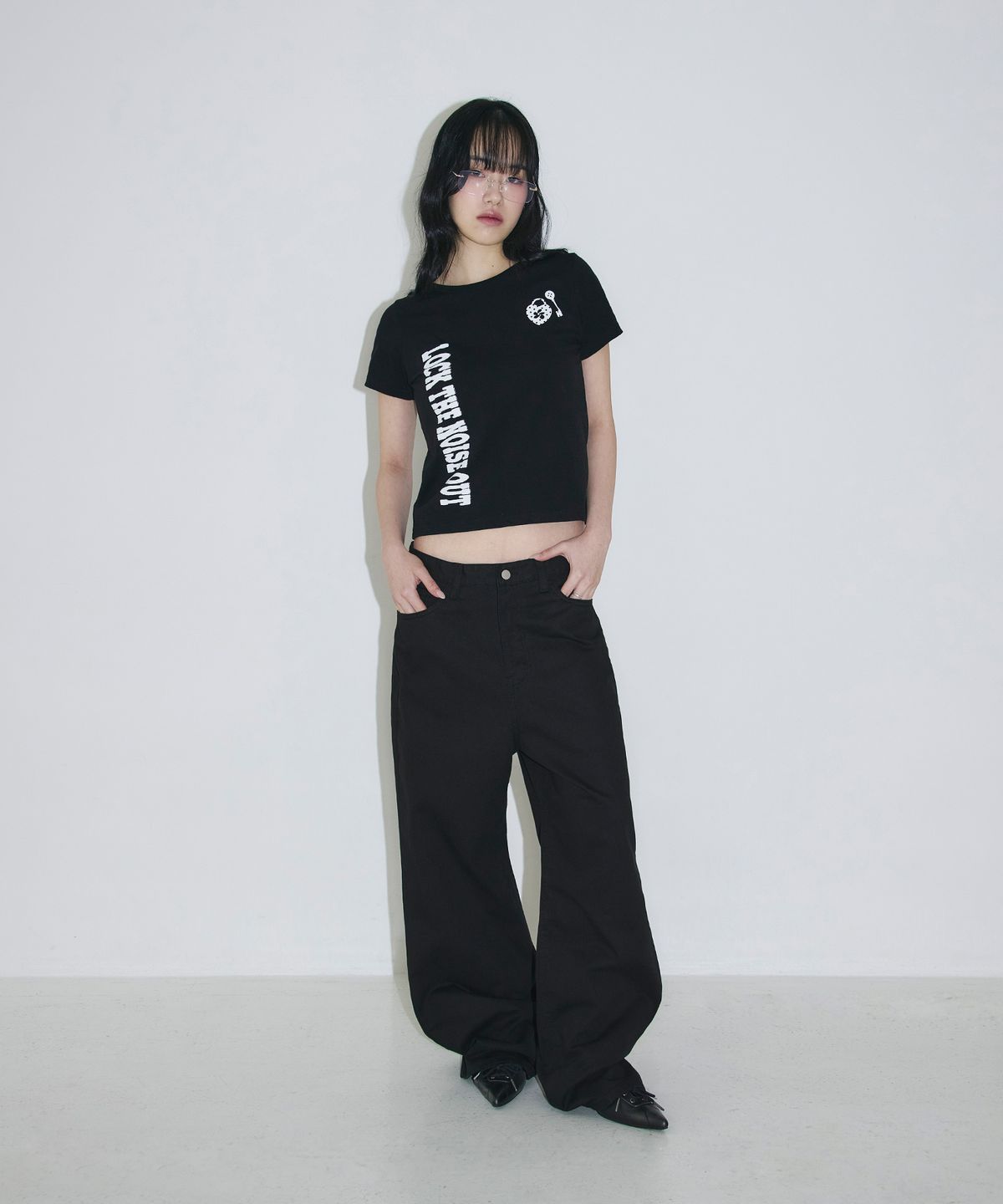 슬릭글로우(SLEEKGLOW) 심볼 프린팅 코튼 팬츠[블랙]