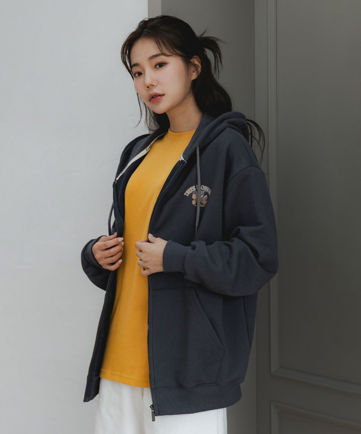 앨빈클로(ALVINCLO) 트리 블러썸 오버핏 후드집업 AZH612 (4 COLOR)