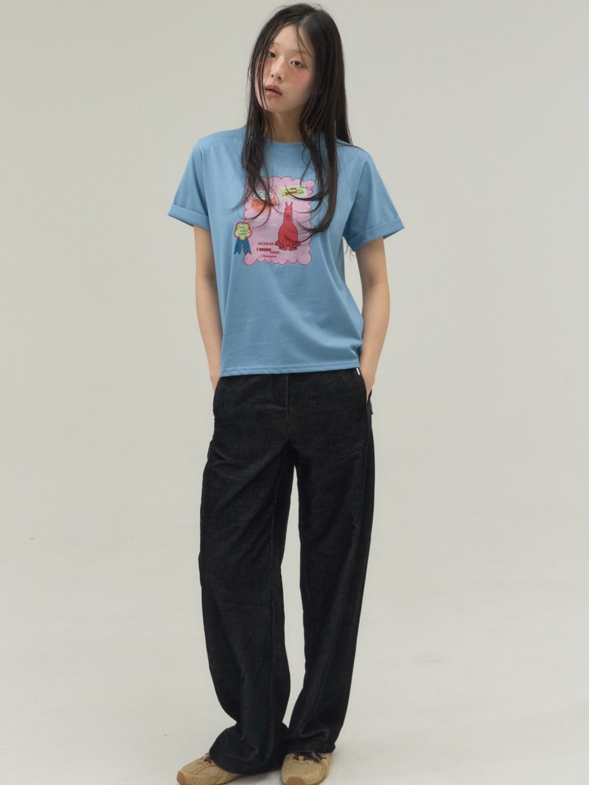 쏘리, 투 머치 러브(SORRY, TOO MUCH LOVE) Small Room Exhibition Turn-Up Sleeve Tee_Blue