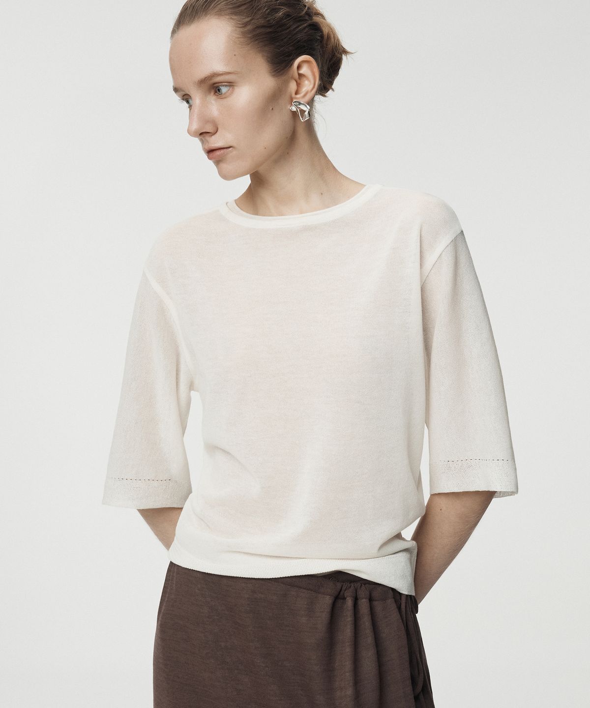 우마뭉(UMARMUNG) Fine Cotton Half Sleeve Pullover_Ivory