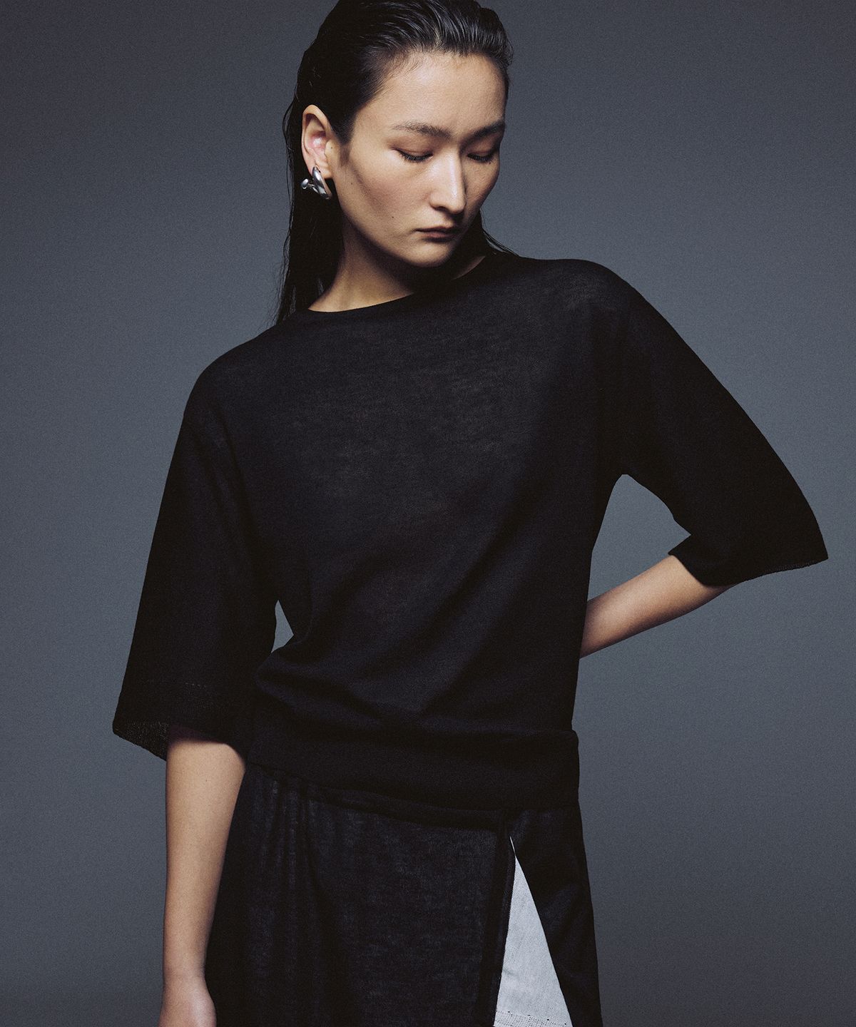우마뭉(UMARMUNG) Fine Cotton Half Sleeve Pullover_Black