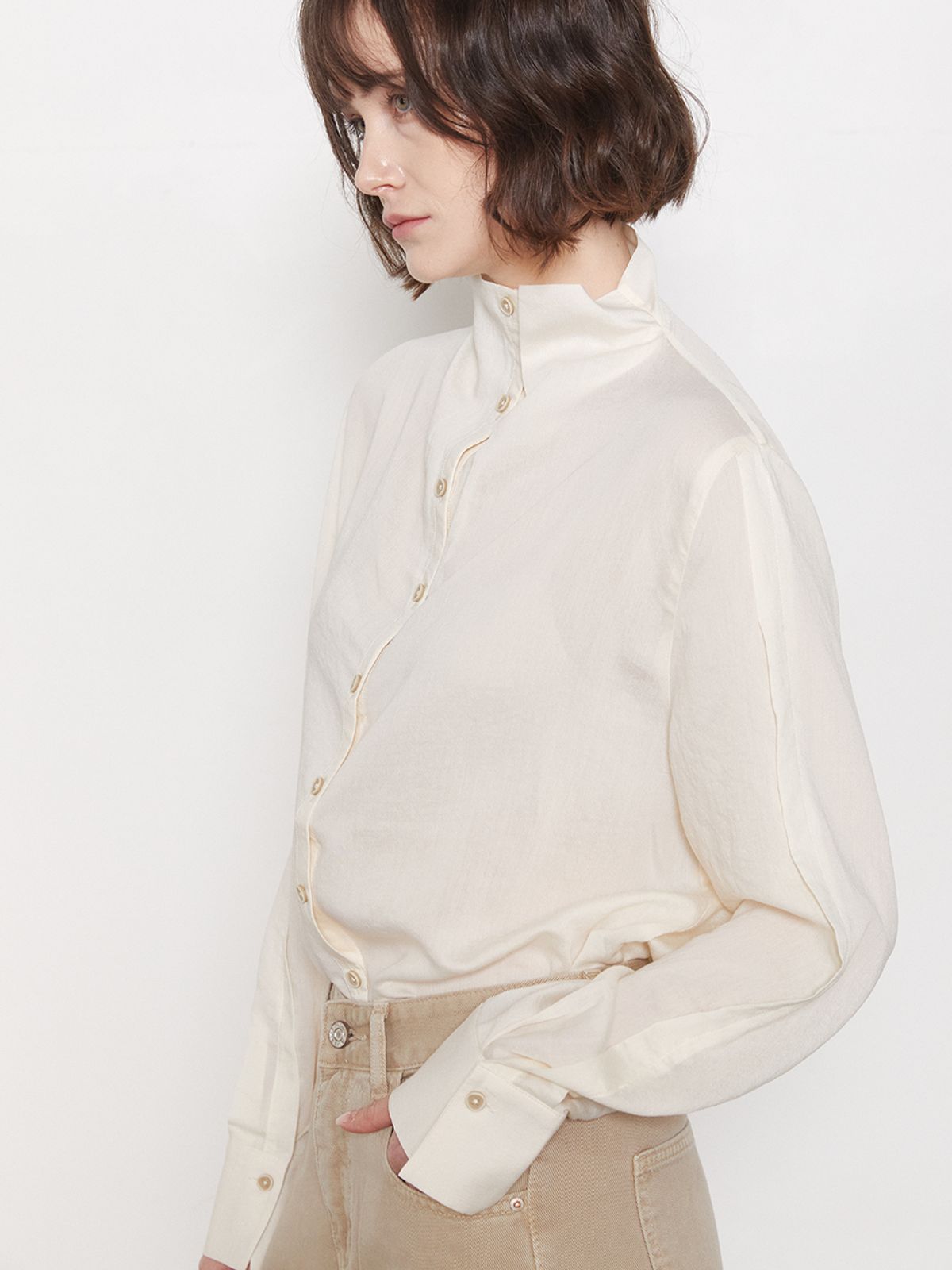 레이허(RAYHER) ACETATE LINE HIGHNECK BLOUSE[3COLORS]