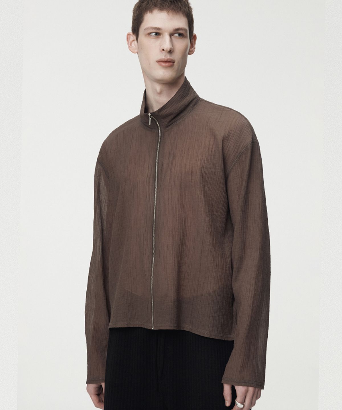 우마뭉(UMARMUNG) Crinkled Cotton Zipup Jacket_Brown