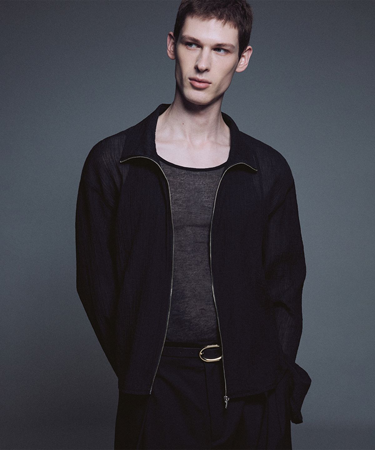 우마뭉(UMARMUNG) Crinkled Cotton Zipup Jacket_Black