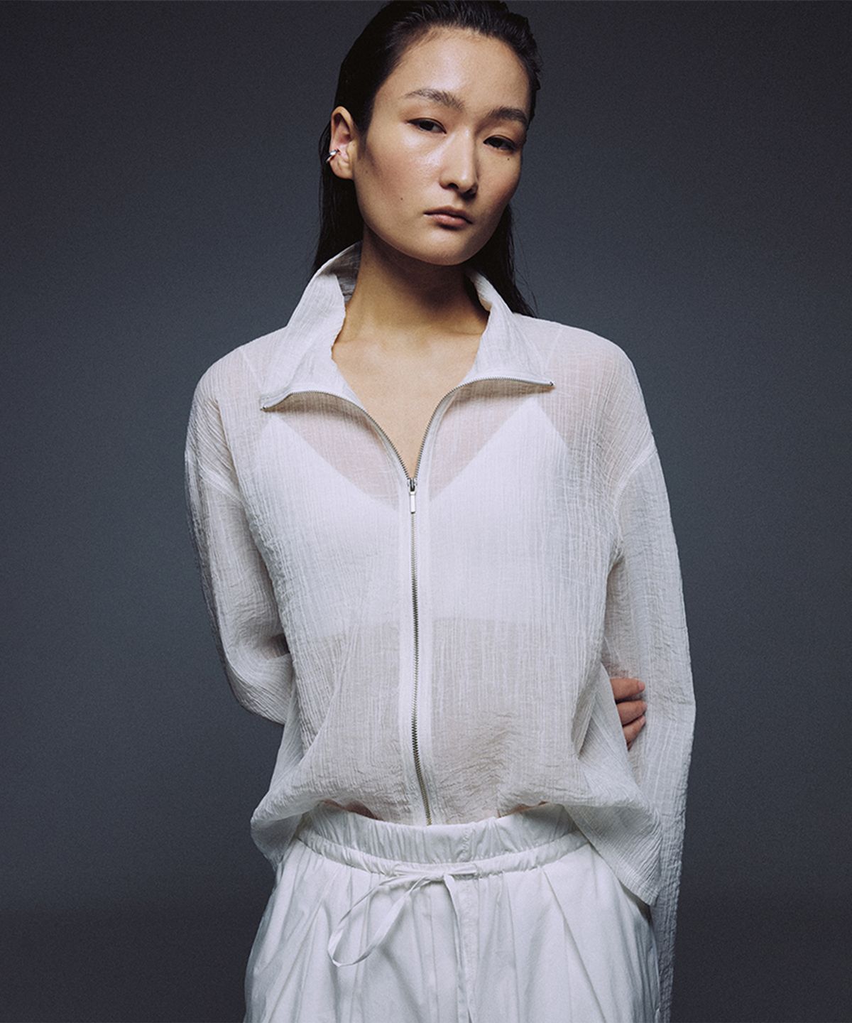 우마뭉(UMARMUNG) Crinkled Cotton Zipup Jacket_White