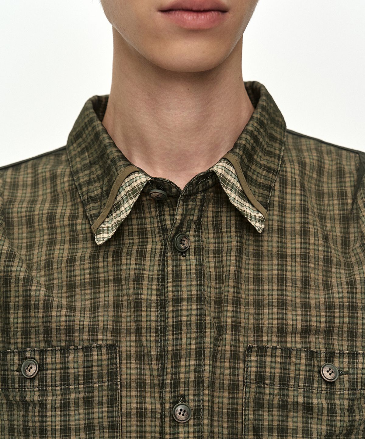 앤더슨벨(ADSB ANDERSSON BELL) CHECK SHEER LAYERED SHIRT atb1536m(GREEN)