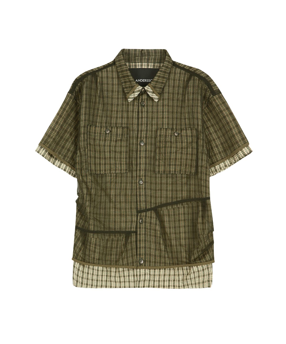 앤더슨벨(ADSB ANDERSSON BELL) CHECK SHEER LAYERED SHIRT atb1536m(GREEN)