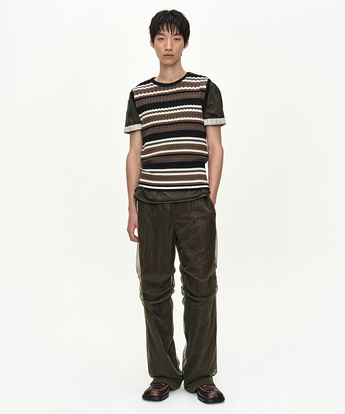앤더슨벨(ADSB ANDERSSON BELL) CONTRAST RIB SLEEVELESS atb1534m(BLACK/GREY/BROWN)