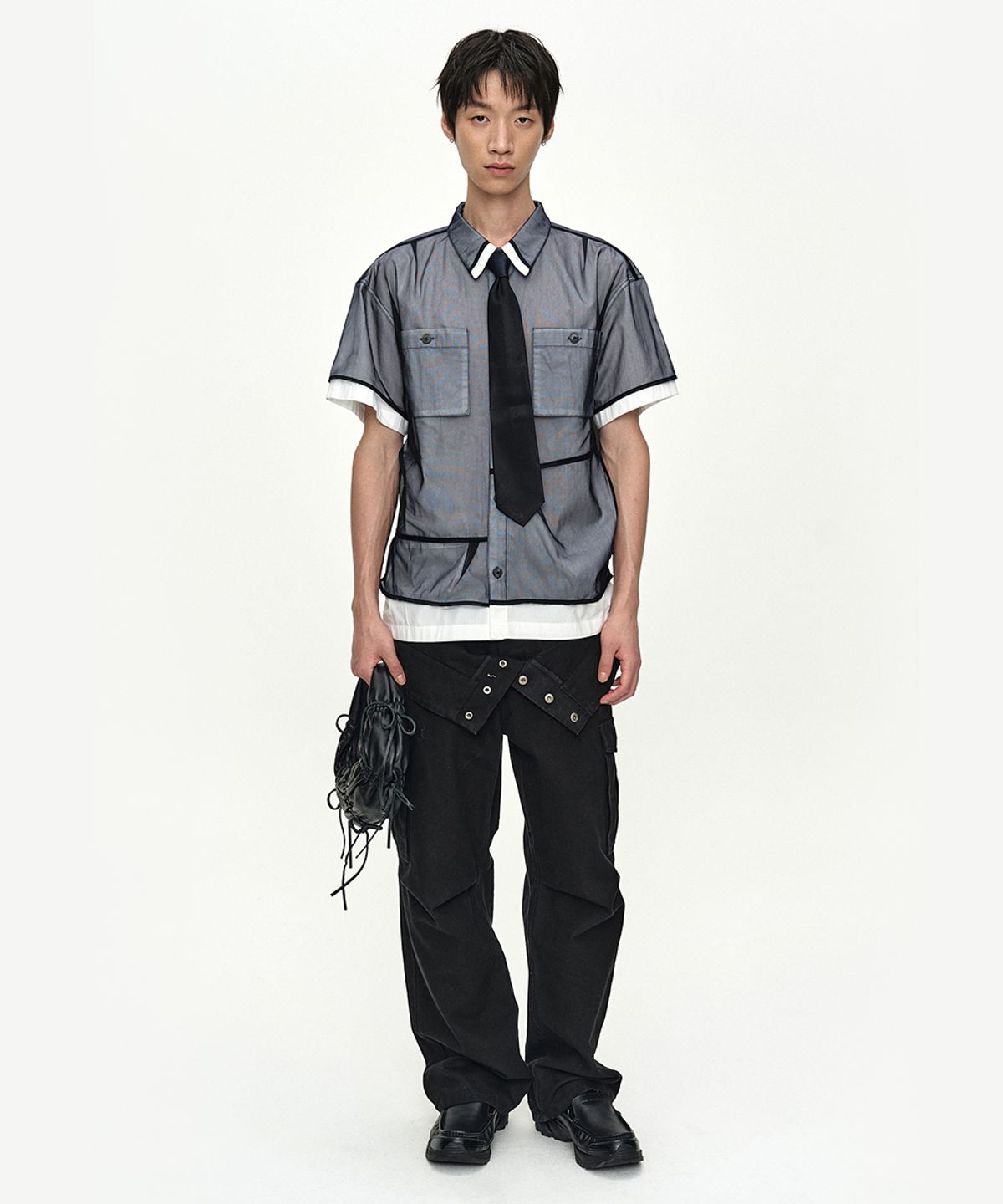 앤더슨벨(ADSB ANDERSSON BELL) WHITE SHEER LAYERED SHIRT atb1537m(WHITE/NAVY)
