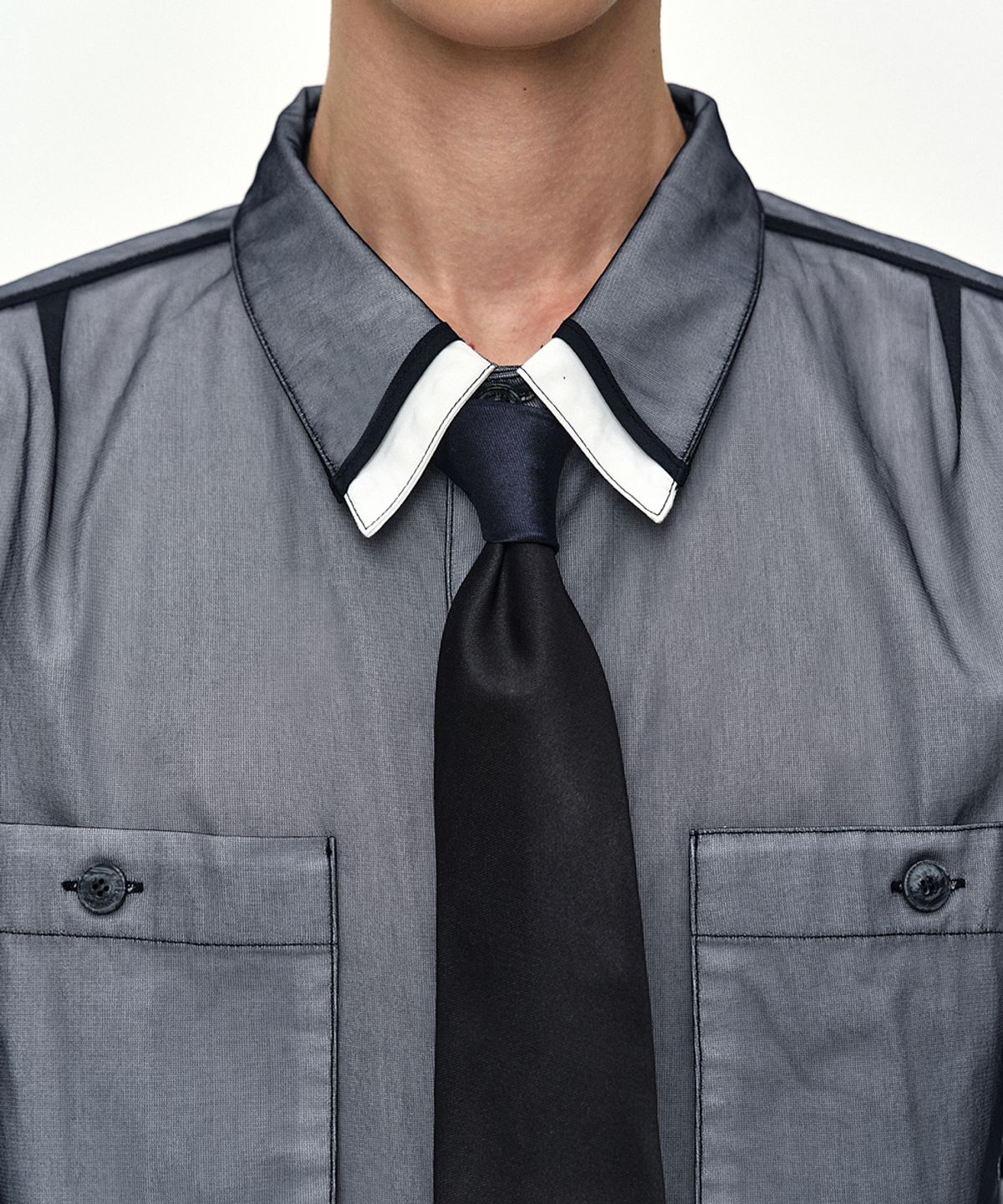 앤더슨벨(ADSB ANDERSSON BELL) WHITE SHEER LAYERED SHIRT atb1537m(WHITE/NAVY)
