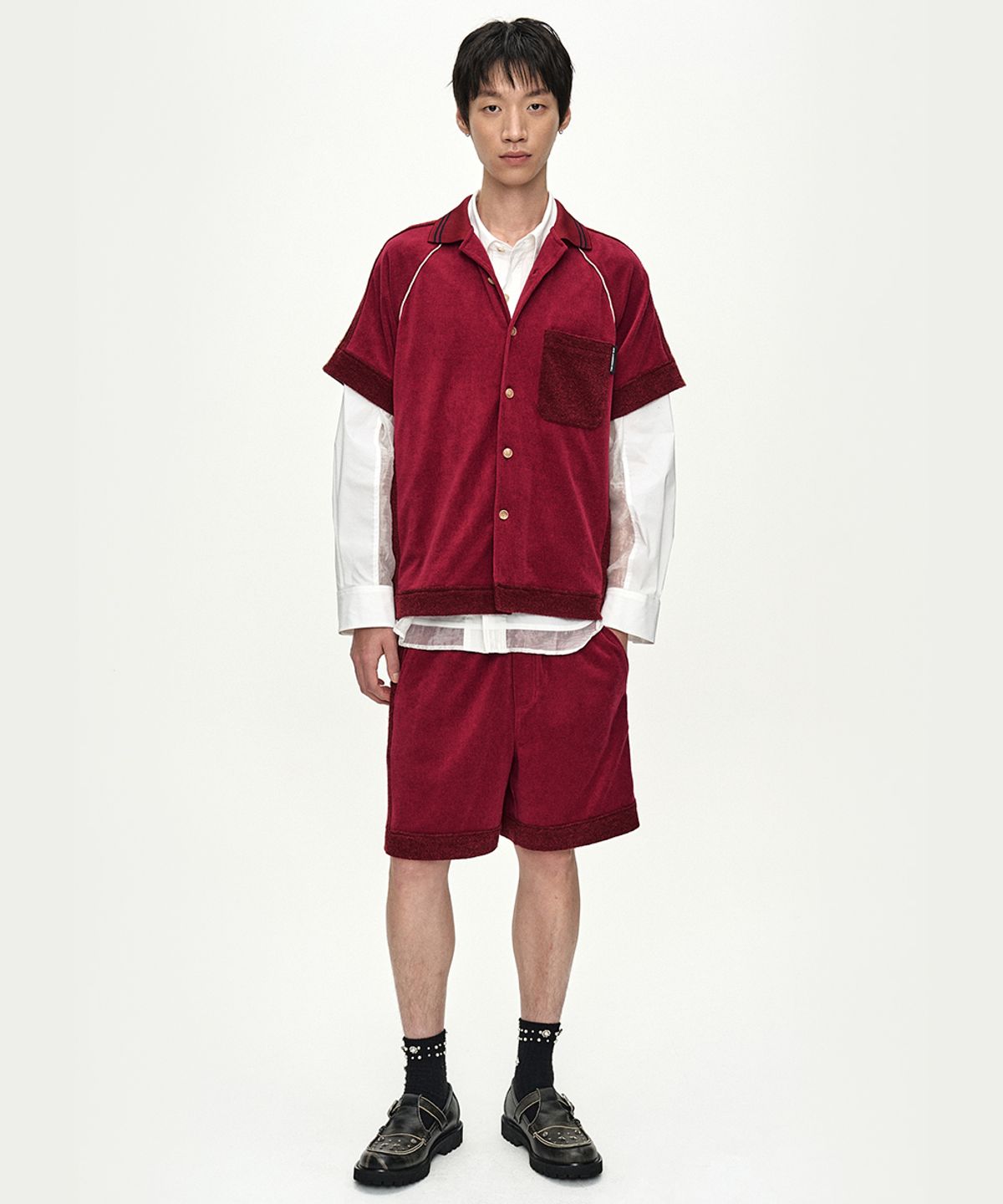 앤더슨벨(ADSB ANDERSSON BELL) LAGOS TERRY OPEN COLLAR SHIRT atb1552m(WINE)