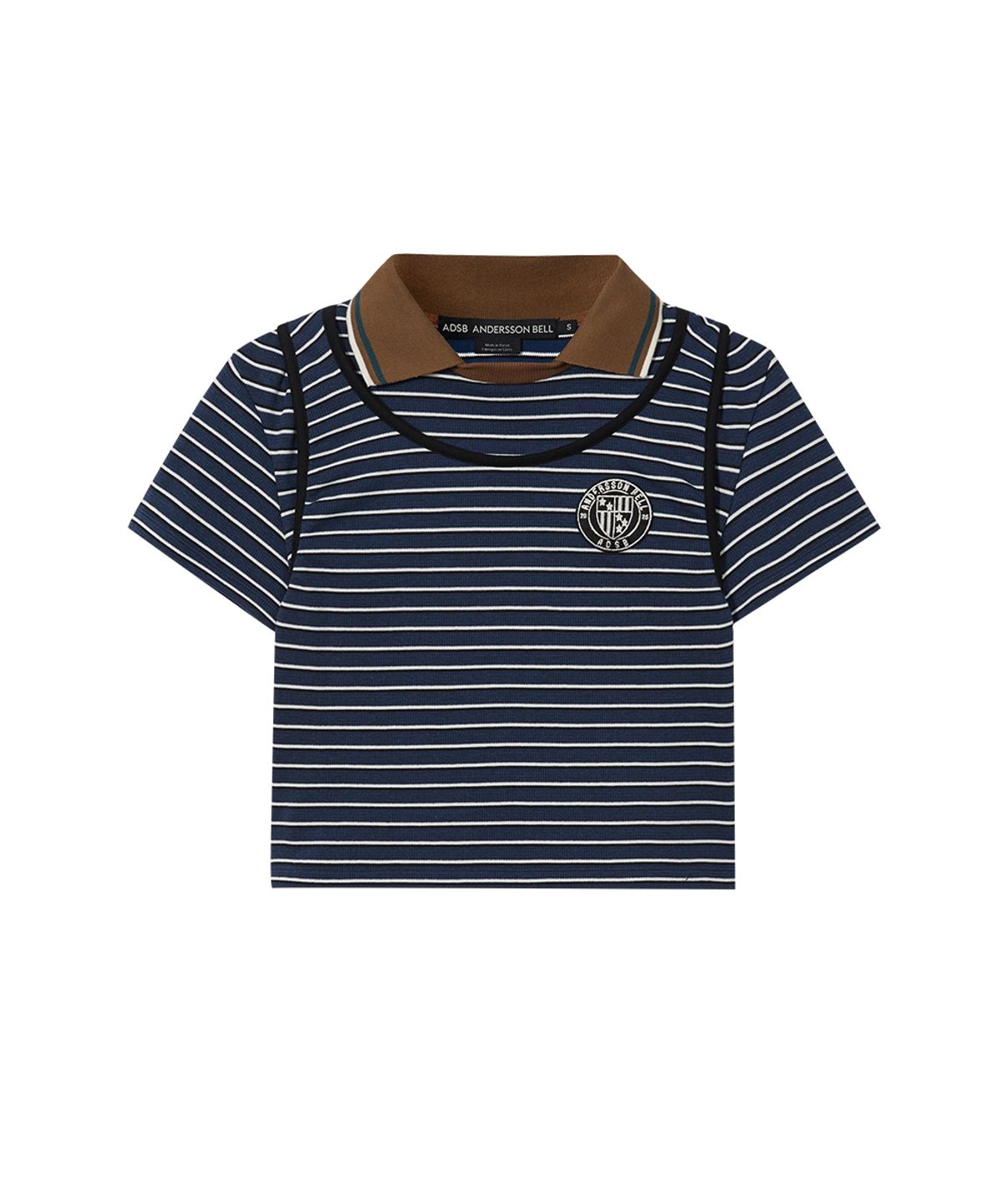 앤더슨벨(ADSB ANDERSSON BELL) SHIRRING BINDING STRIPE COLLAR TOP atb1559w(BLUE)