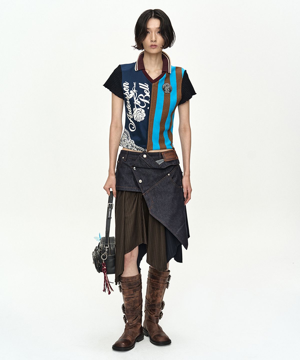 앤더슨벨(ADSB ANDERSSON BELL) REWORKED FOOTBALL COLLAR TOP atb1558w(NAVY/BLUE)