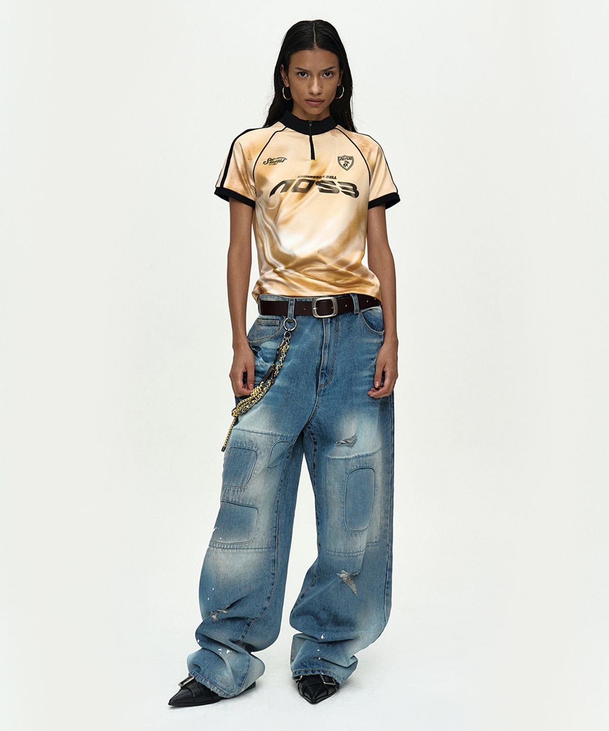 앤더슨벨(ADSB ANDERSSON BELL) PRINTED FOOTBALL ZIP-UP TOP atb1489w(GOLD)