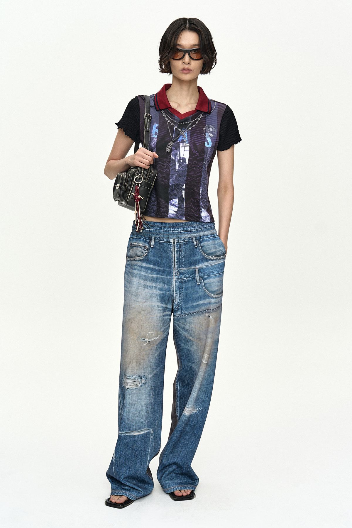 앤더슨벨(ADSB ANDERSSON BELL) VINTAGE PRINTED COLLAR TOP atb1561w(NAVY/WINE)