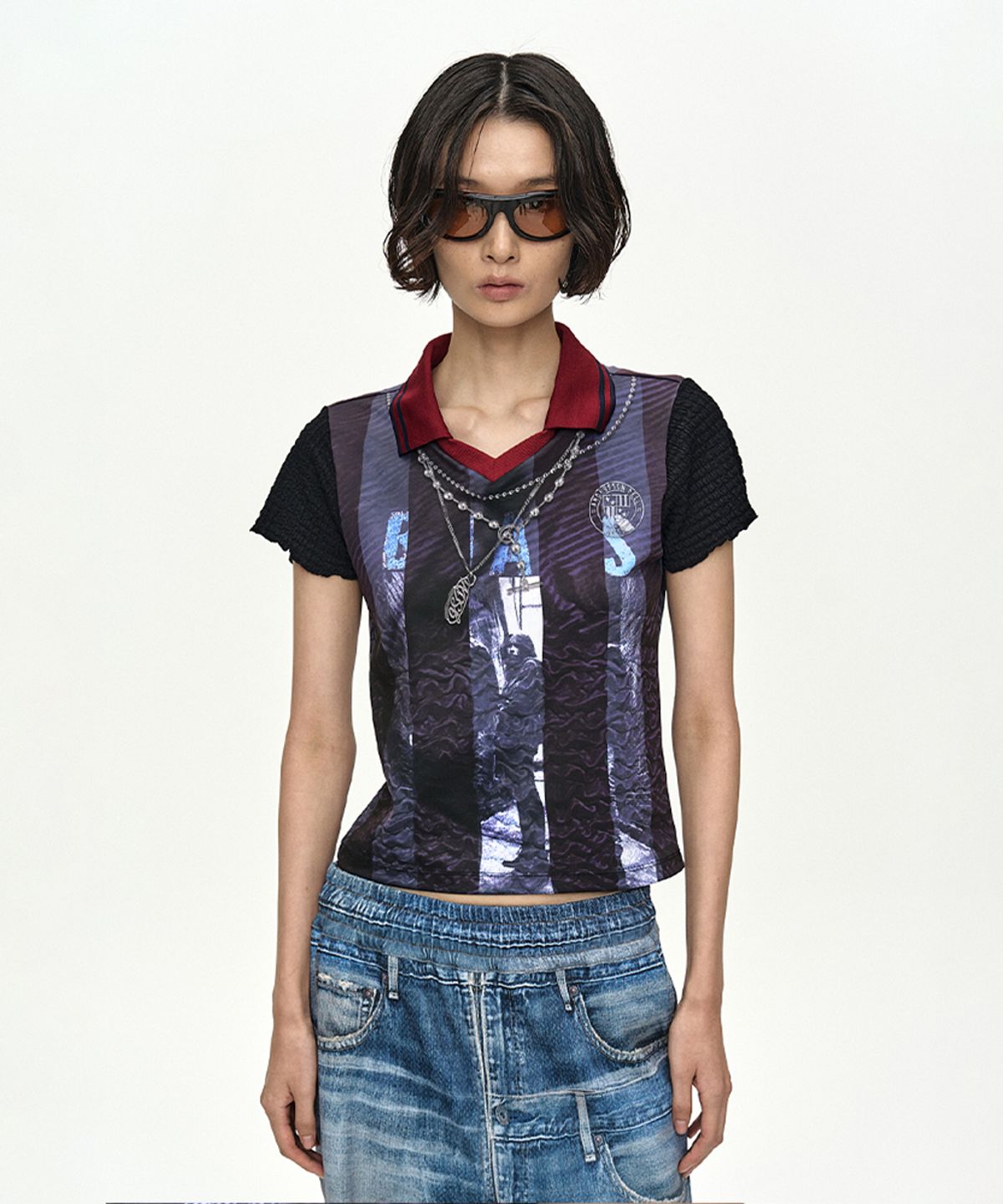 앤더슨벨(ADSB ANDERSSON BELL) VINTAGE PRINTED COLLAR TOP atb1561w(NAVY/WINE)