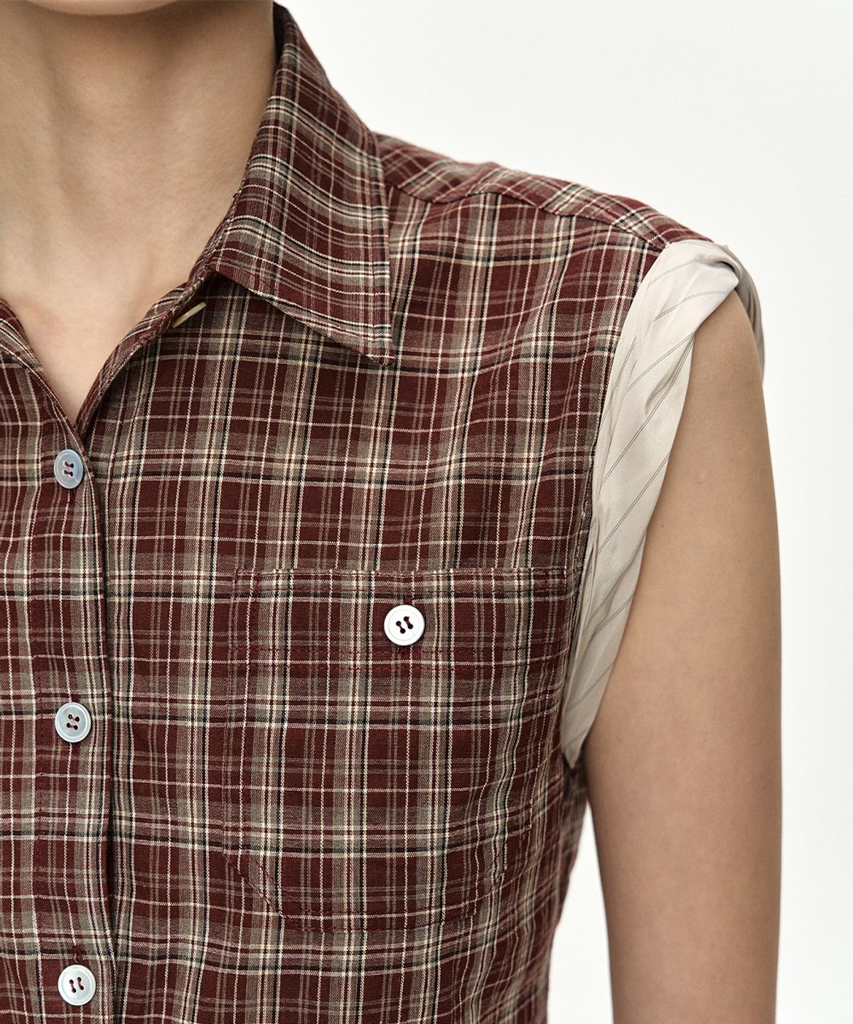 앤더슨벨(ADSB ANDERSSON BELL) CHECK SLEEVELESS SHIRT atb1569w(BROWN)