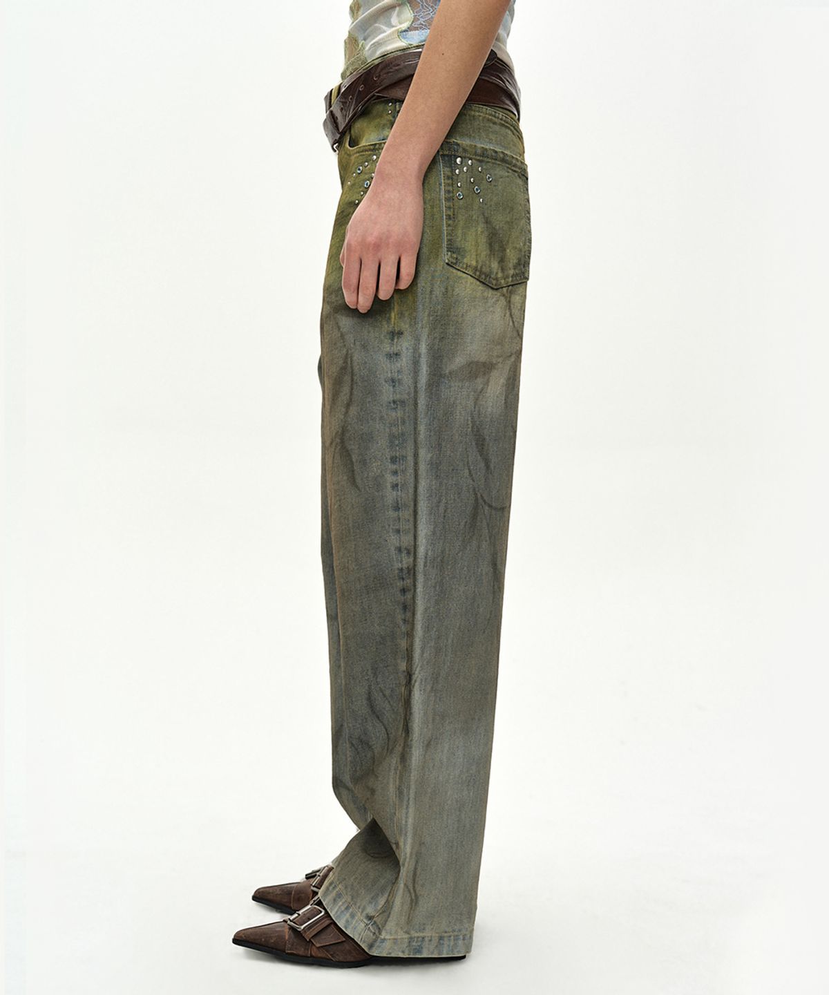 앤더슨벨(ADSB ANDERSSON BELL) BOTANICAL-PRINT JEANS apa916w(GREEN/BLUE)