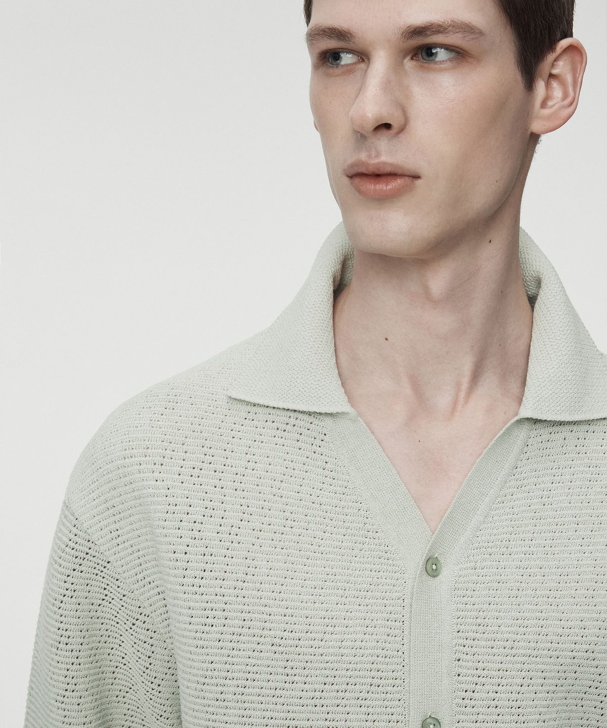 우마뭉(UMARMUNG) Cotton crochet half sleeve shirts_Green tea