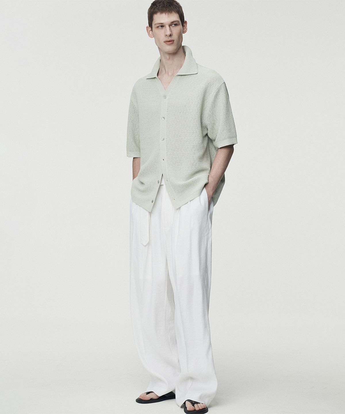 우마뭉(UMARMUNG) Cotton crochet half sleeve shirts_Green tea