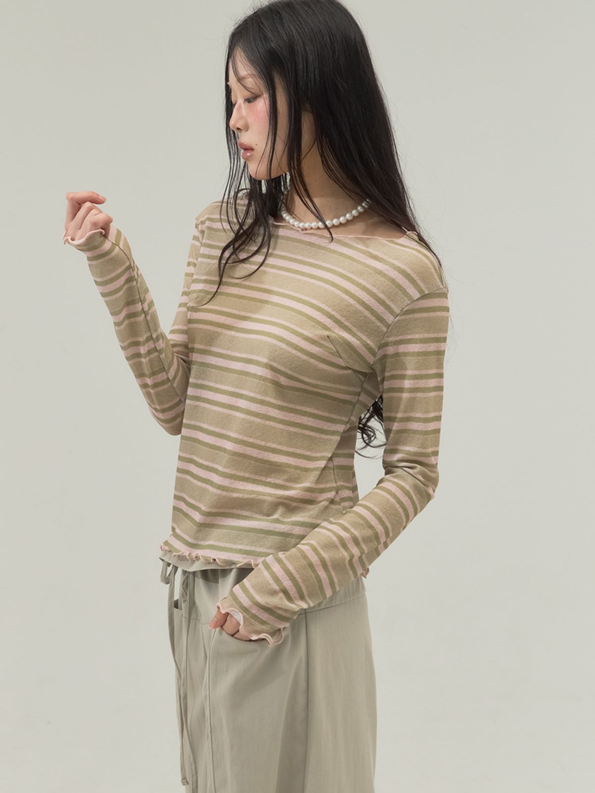 쏘리, 투 머치 러브(SORRY, TOO MUCH LOVE) Faded  Stripe Boatneck Top_Pink