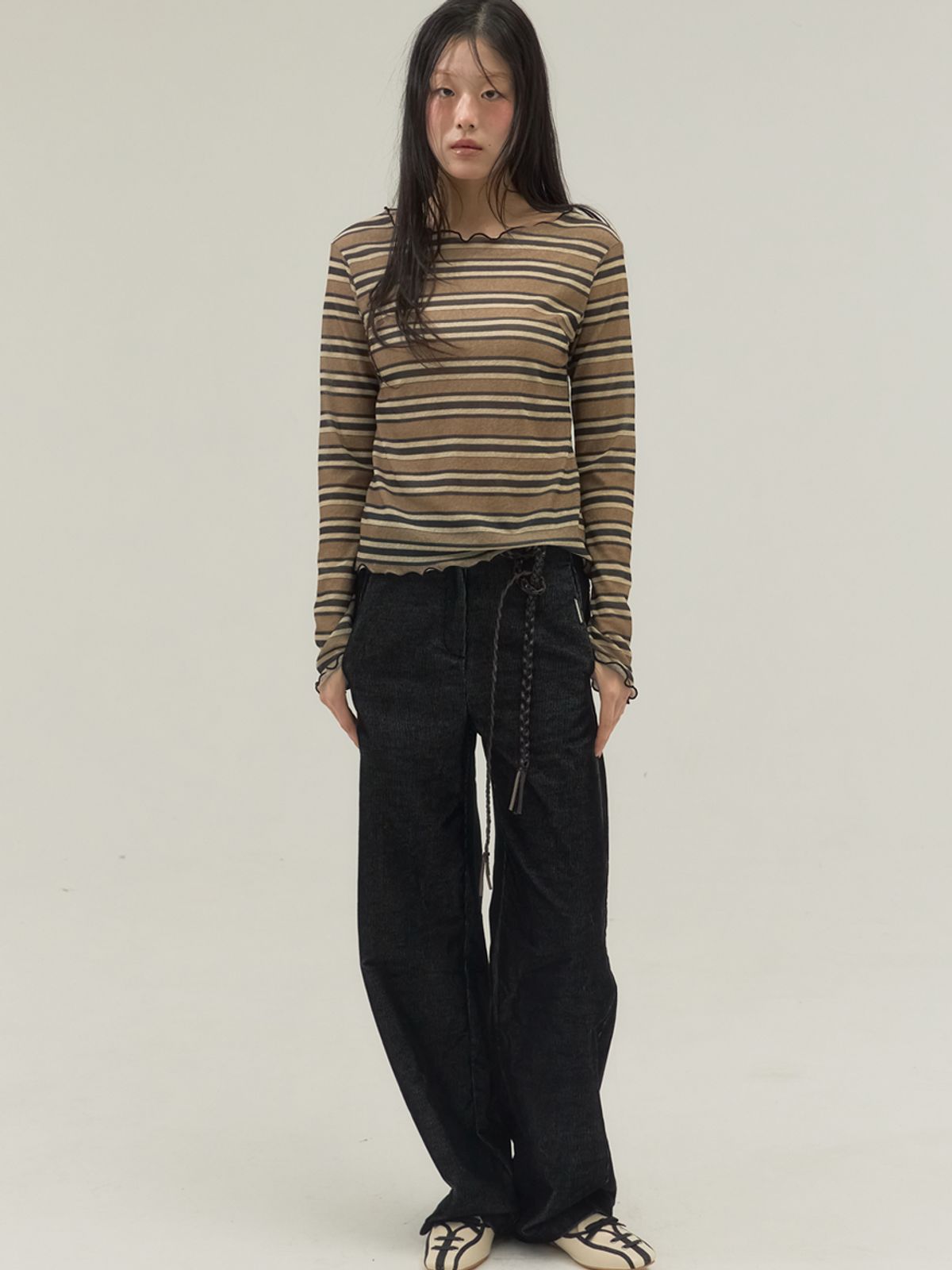 쏘리, 투 머치 러브(SORRY, TOO MUCH LOVE) Faded  Stripe Boatneck Top_Black
