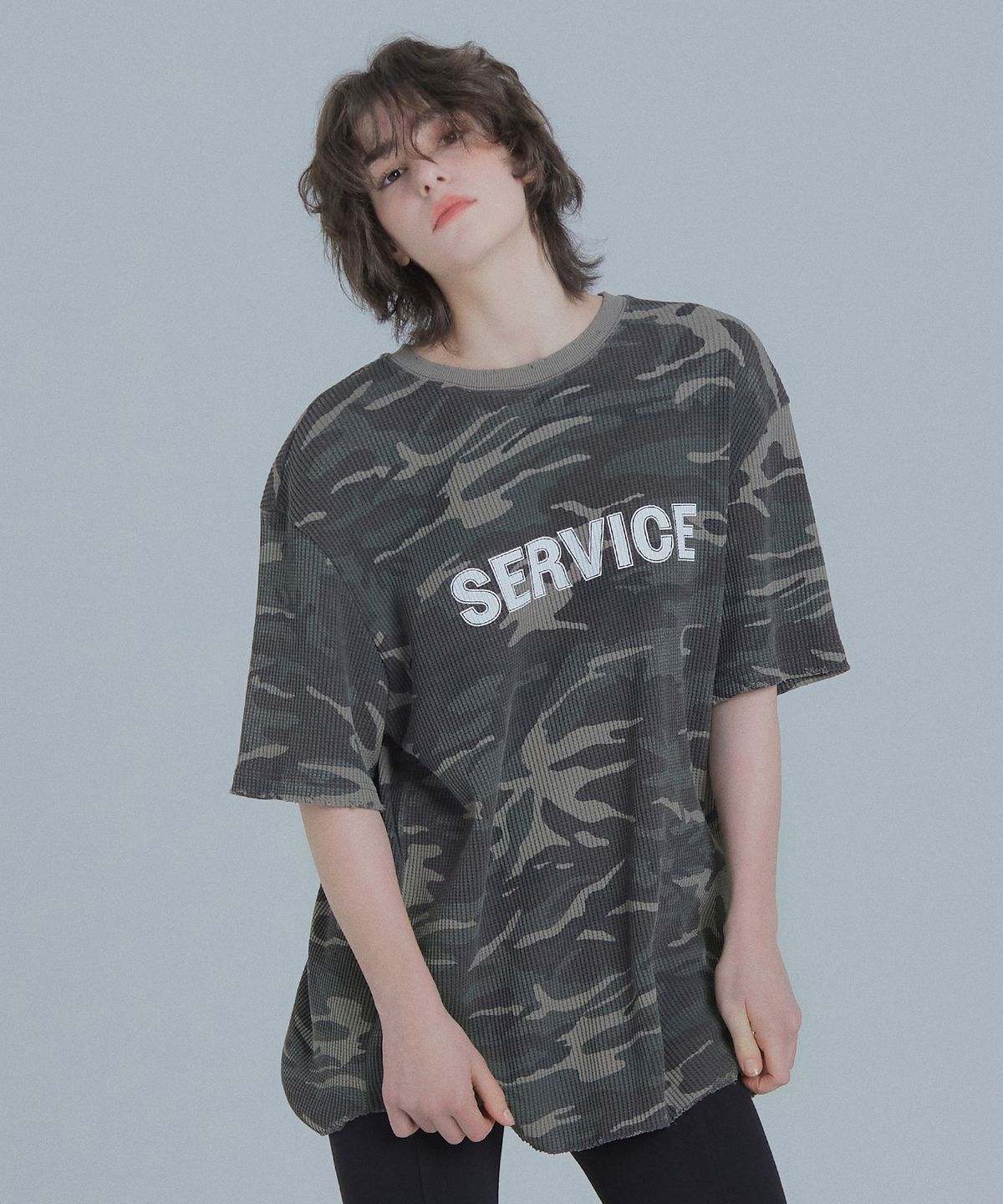 프랜틱서비스(FRANTICSERVICE) 빈티지 와플 티셔츠 - 카모플라주