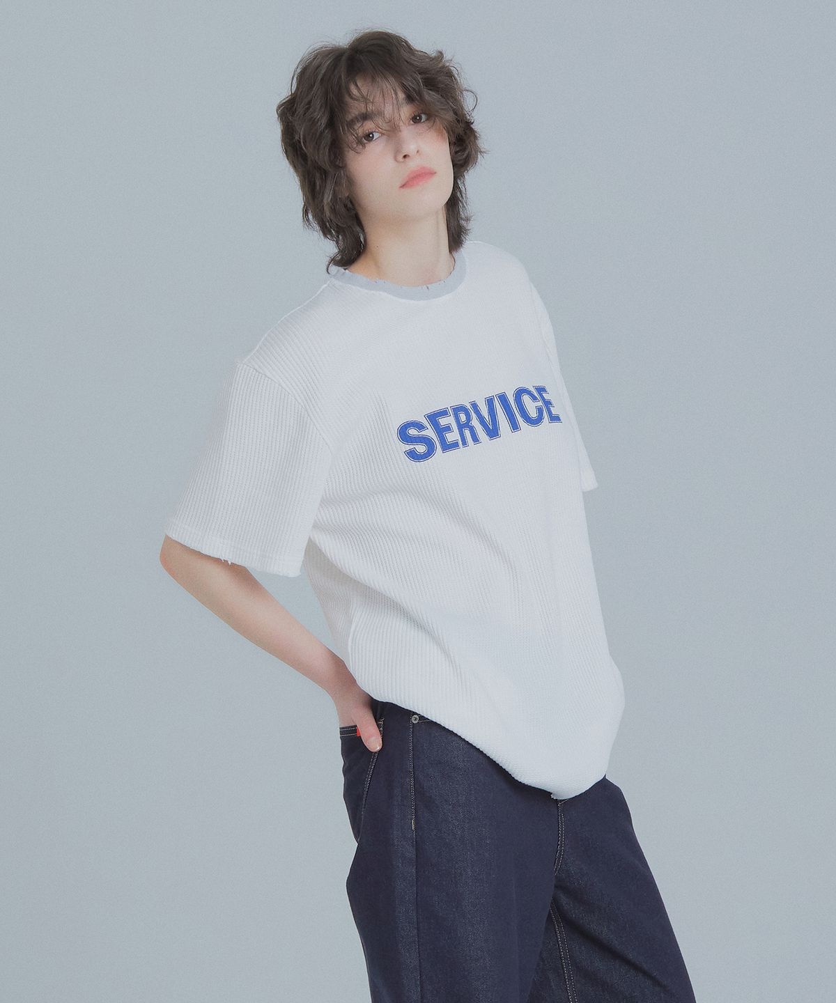 프랜틱서비스(FRANTICSERVICE) 빈티지 와플 티셔츠 - 화이트