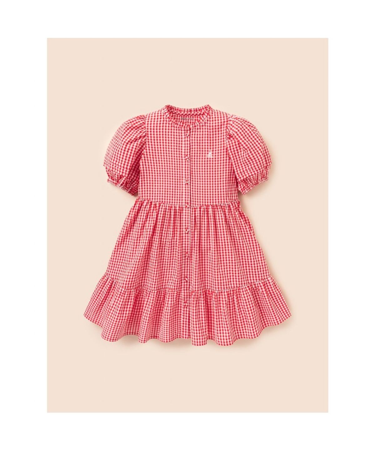 빈폴 키즈(BEANPOLE KIDS) 시어서커 깅엄체크 반소매 원피스  레드 (BI6471G026)