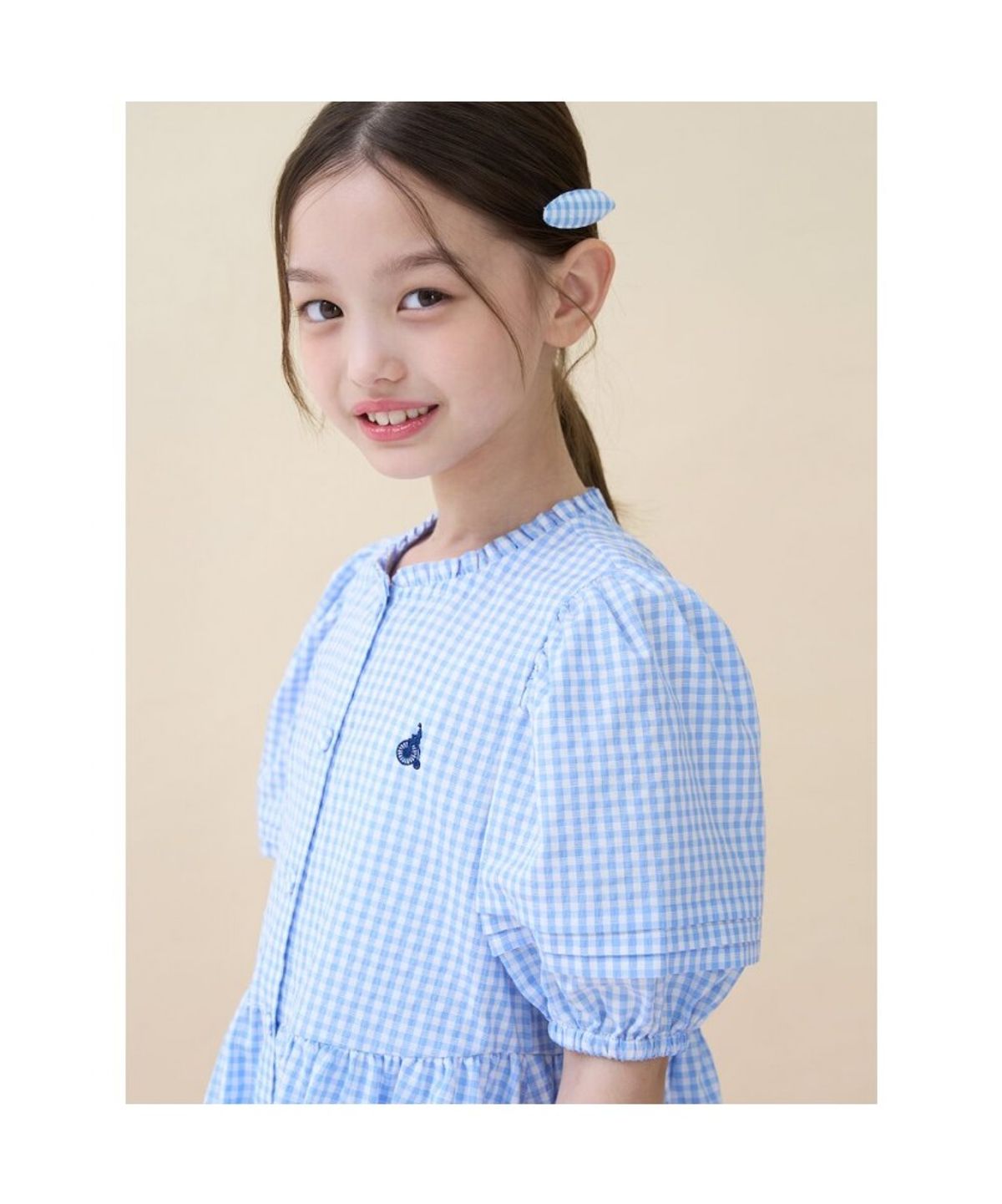 빈폴 키즈(BEANPOLE KIDS) 시어서커 깅엄체크 반소매 원피스  스카이 블루 (BI6471G02Q)