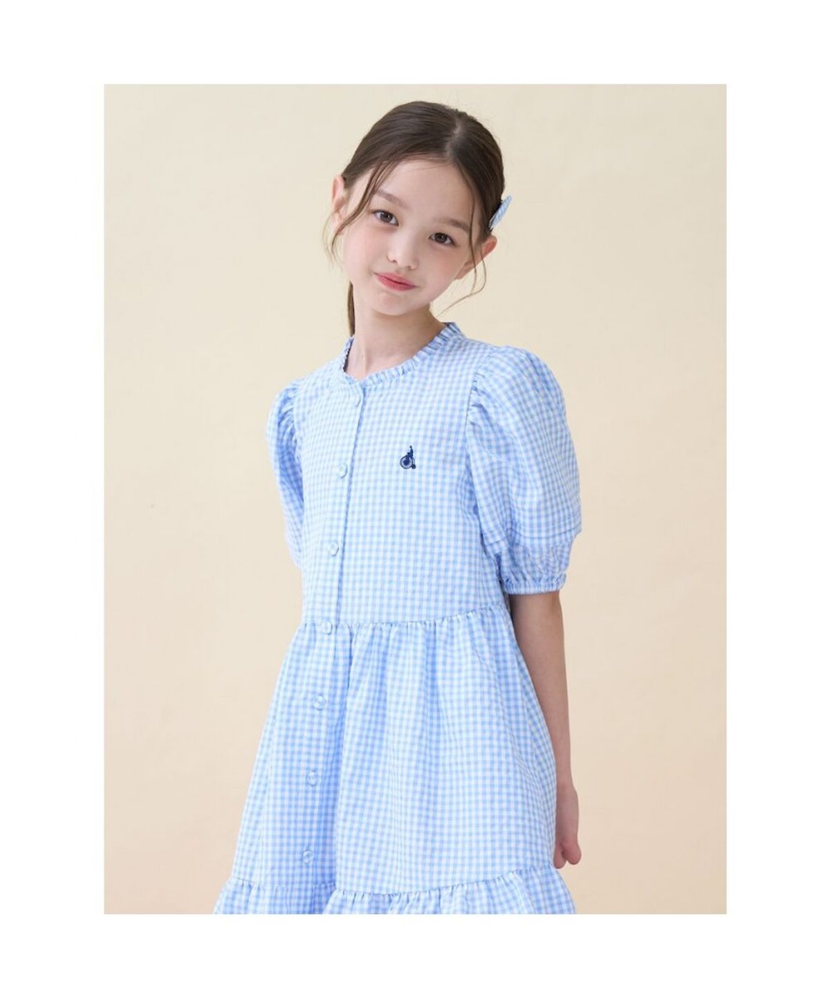 빈폴 키즈(BEANPOLE KIDS) 시어서커 깅엄체크 반소매 원피스  스카이 블루 (BI6471G02Q)