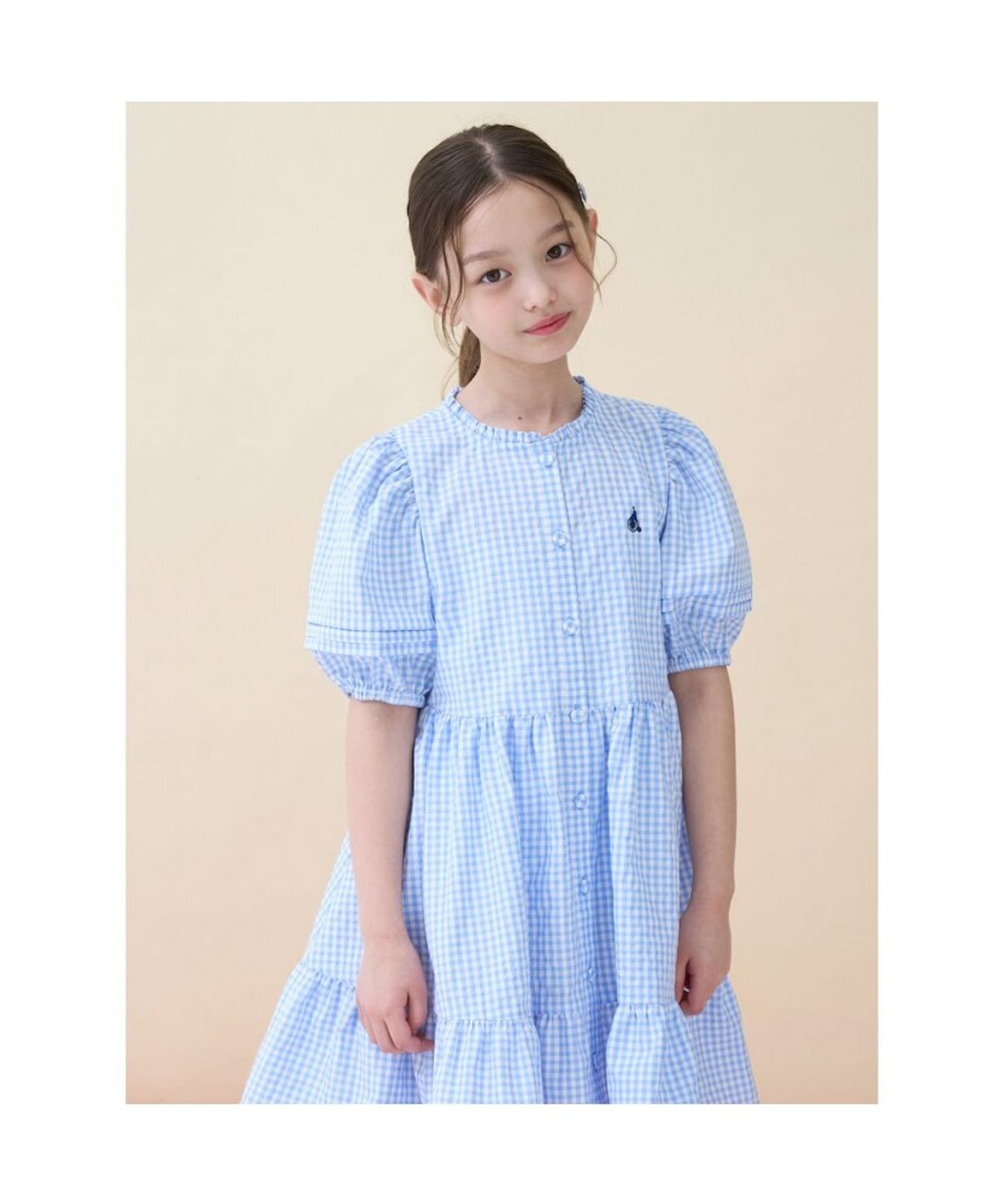 빈폴 키즈(BEANPOLE KIDS) 시어서커 깅엄체크 반소매 원피스  스카이 블루 (BI6471G02Q)