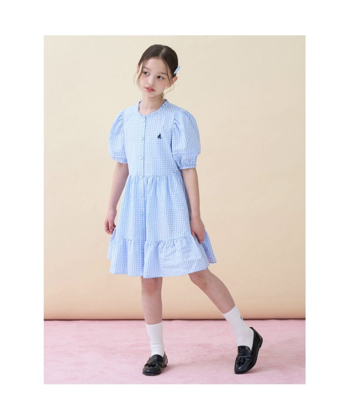 빈폴 키즈(BEANPOLE KIDS) 시어서커 깅엄체크 반소매 원피스  스카이 블루 (BI6471G02Q)
