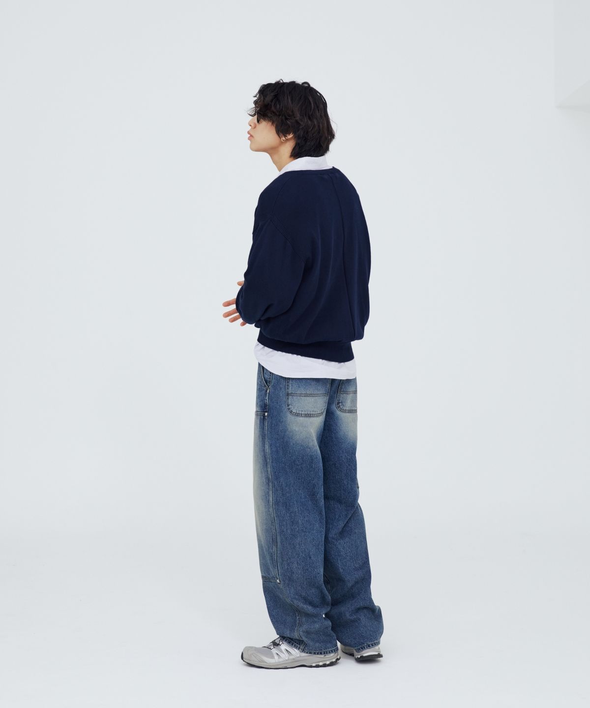 모덴아르더(MODEN ARDOR) 더블 니 와이드 데님 팬츠 (중청)