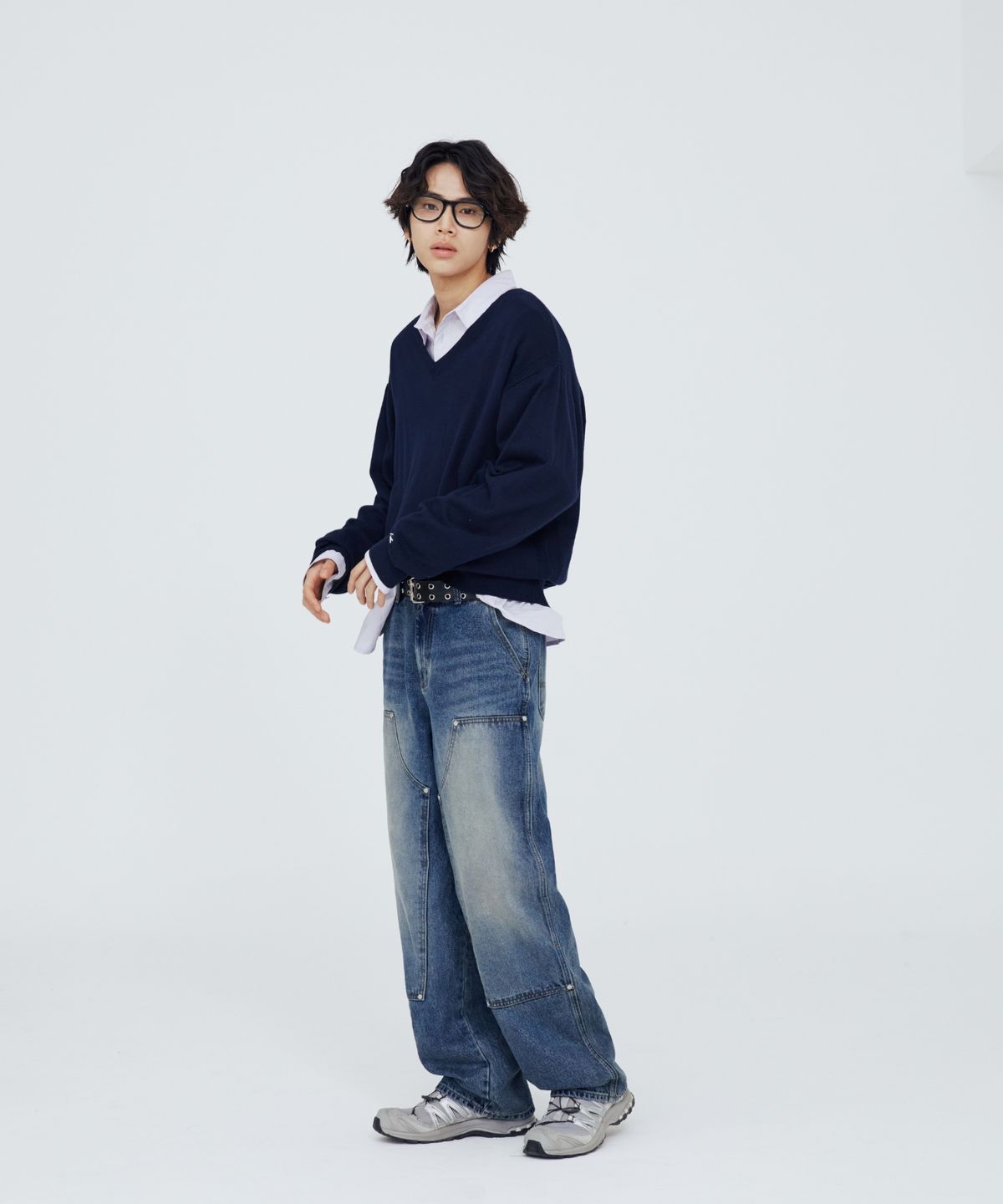 모덴아르더(MODEN ARDOR) 더블 니 와이드 데님 팬츠 (중청)