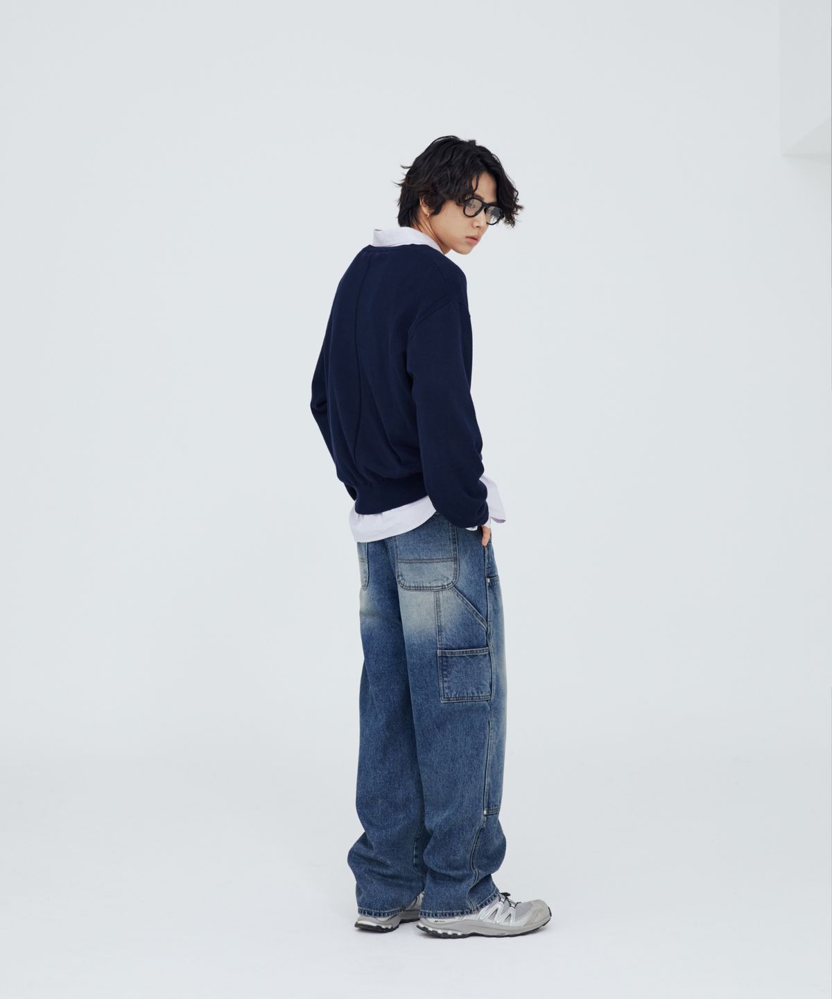 모덴아르더(MODEN ARDOR) 더블 니 와이드 데님 팬츠 (중청)