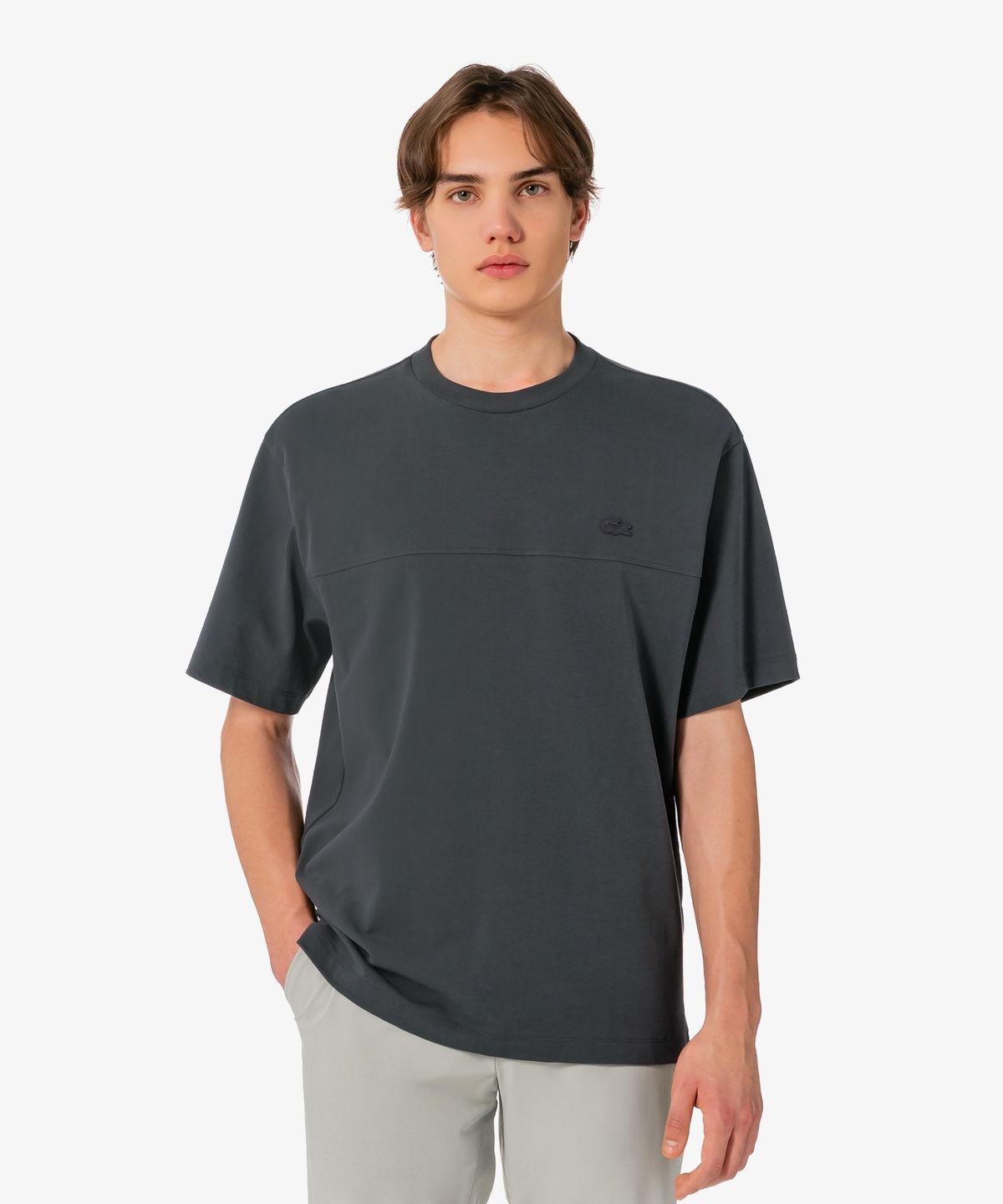 라코스테(LACOSTE) 남성 강연 우븐 절개 반팔 티셔츠 TH358E-56G 350