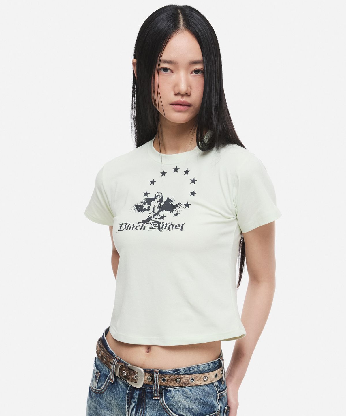 디앤에스알(DNSR) (W) 빈티지 크롭 하프 티셔츠 라임