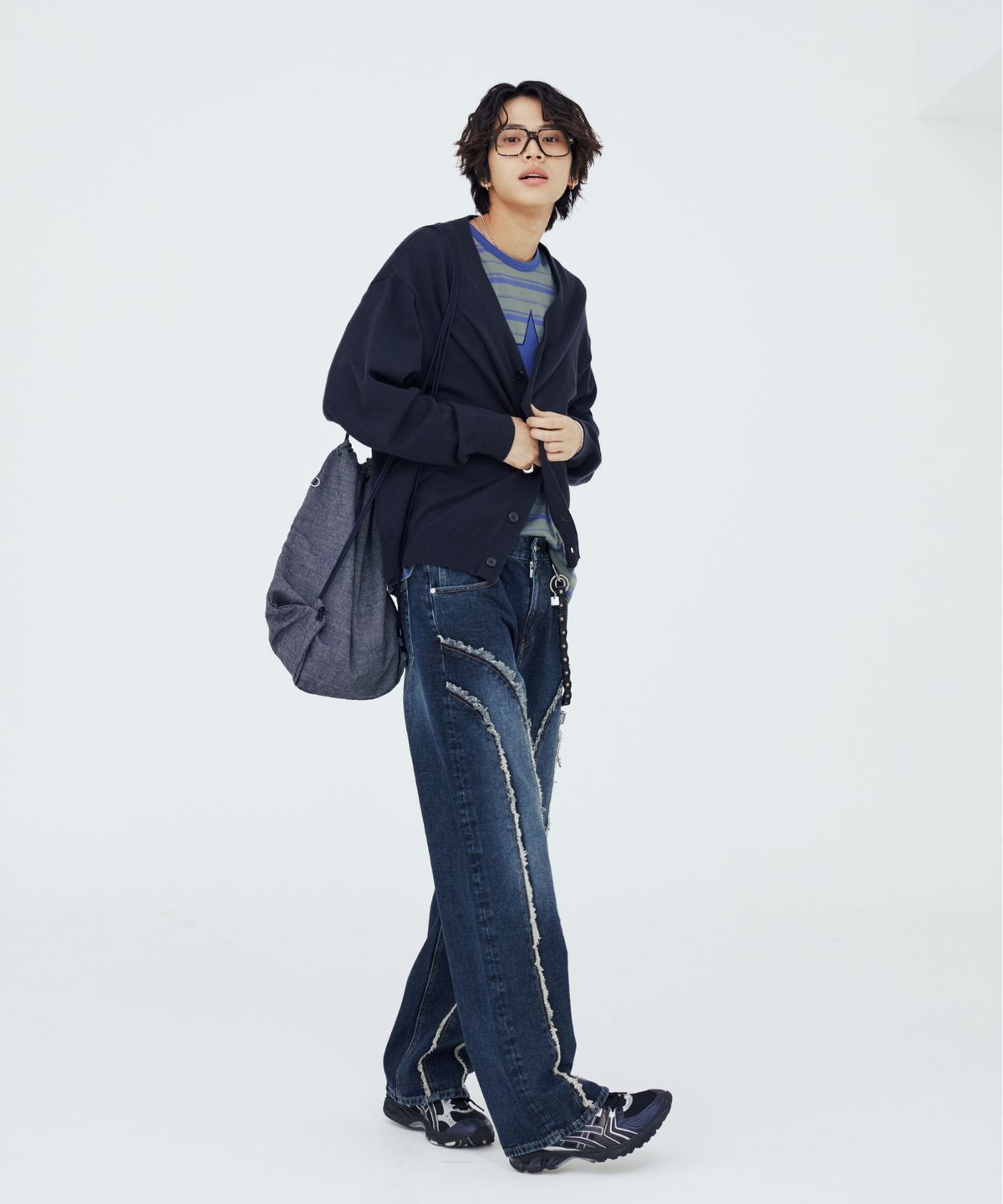 모덴아르더(MODEN ARDOR) 컷 오프 라운드 트랙 와이드 데님 (진청)
