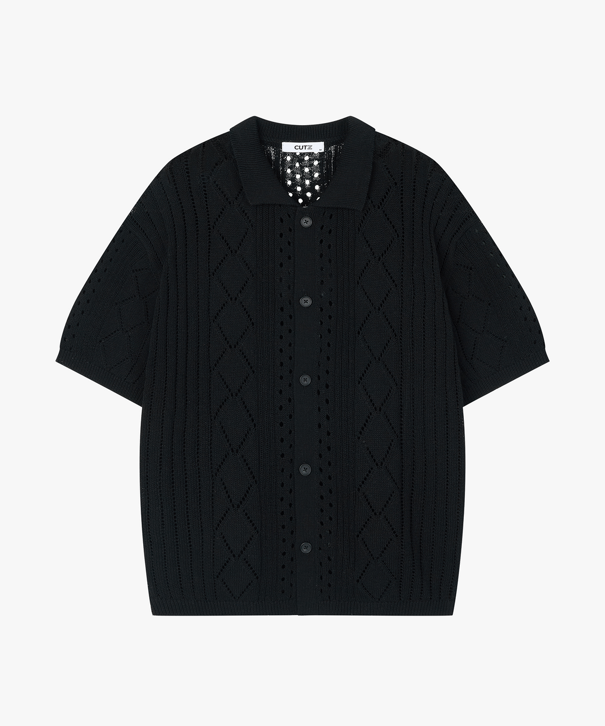 컷즈(CUTZ) 린넨 크로셰 반팔 니트 가디건(BLACK)