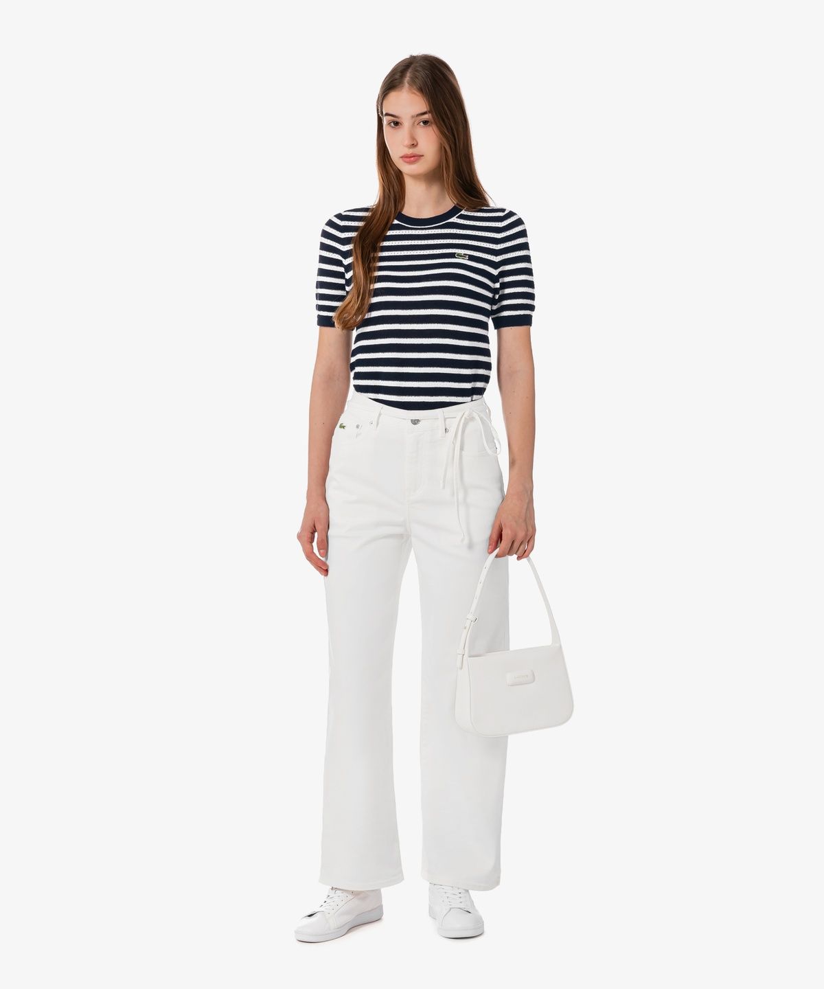 라코스테(LACOSTE) 여성 부클 스트라이프 반팔 스웨터 AF251E-56G 166