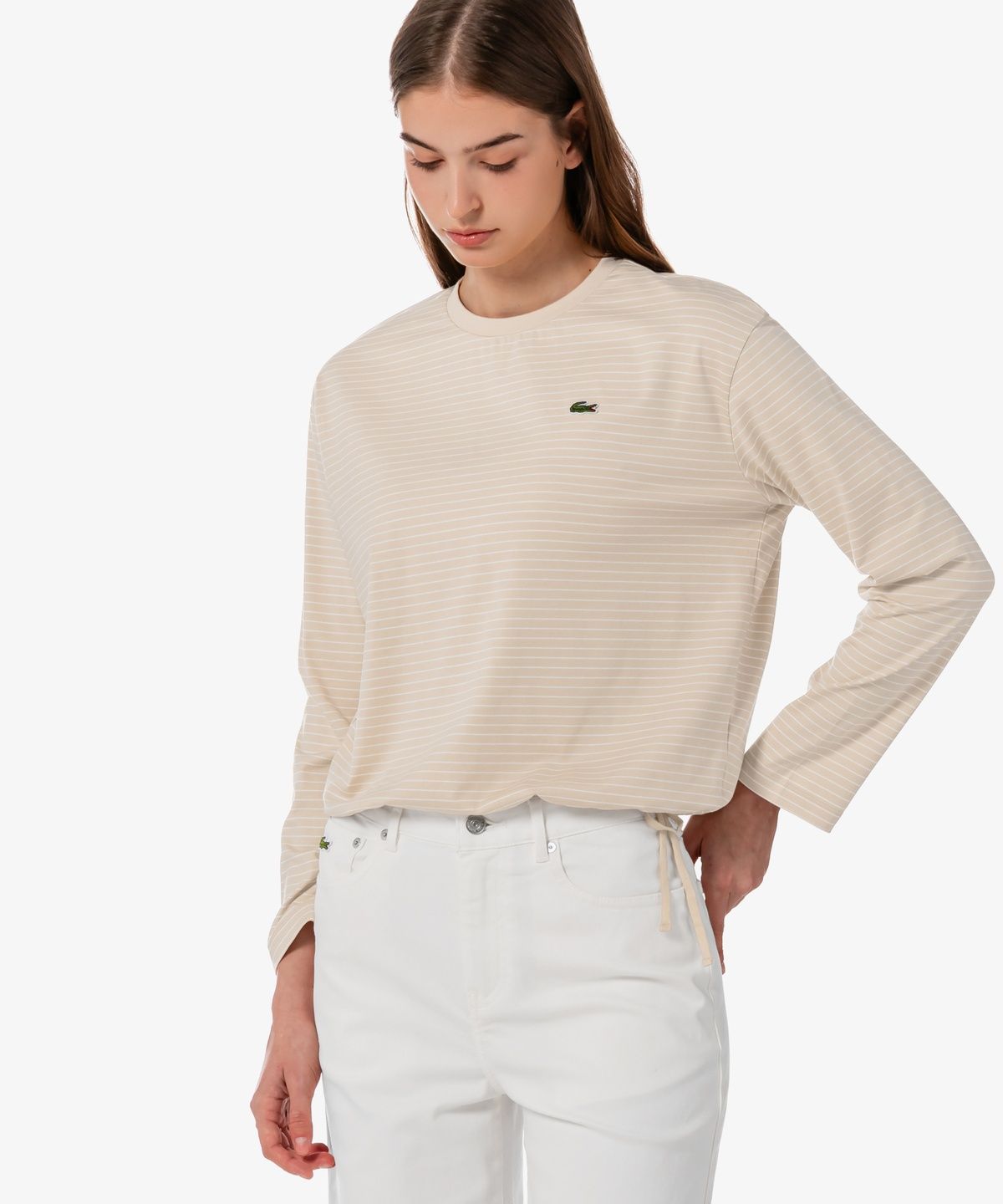 라코스테(LACOSTE) 여성 스트라이프 리본 긴팔 티셔츠 TF932E-56G X6F