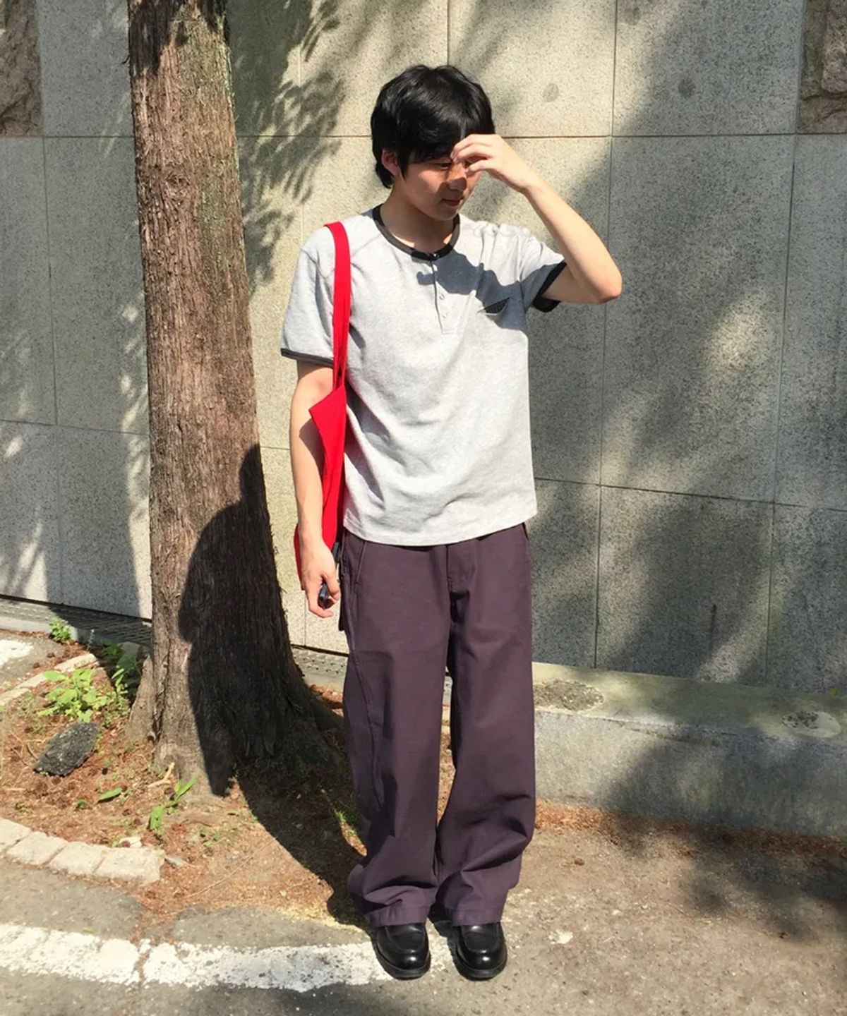 인템포무드(INTEMPOMOOD) 링거 체크 포켓 헨리넥 티셔츠 : 3컬러