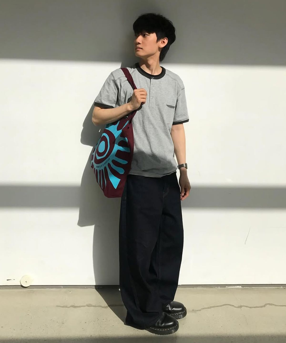 인템포무드(INTEMPOMOOD) 링거 체크 포켓 헨리넥 티셔츠 : 3컬러