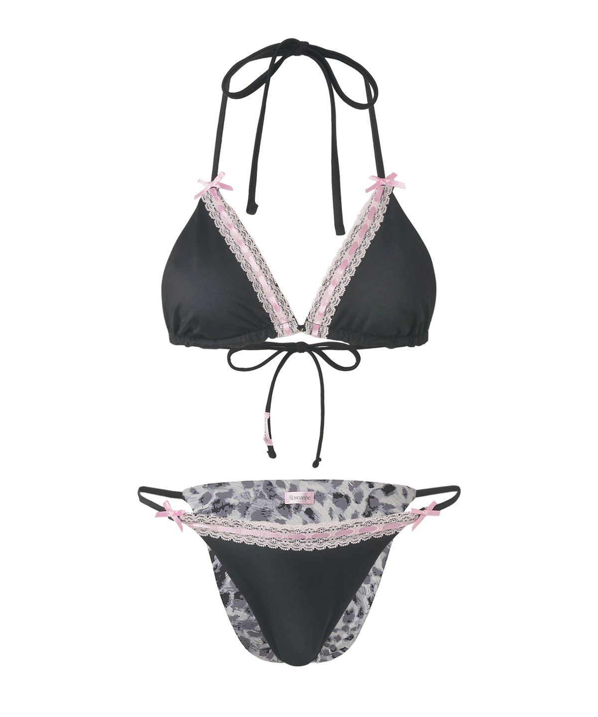 로잔느(ROSEANNE) Reversible Triangle Bikini (Noir Black/Leopard)