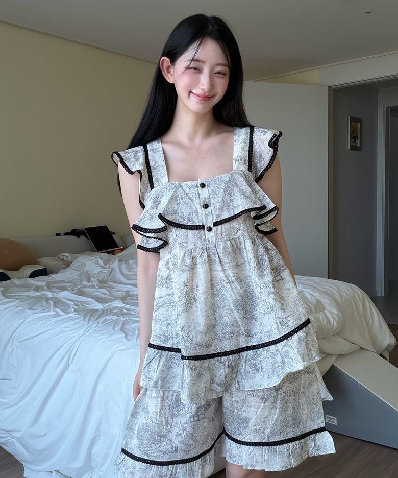 여성 클로젯 레이온코튼 스퀘어넥 민소매 투피스 잠옷